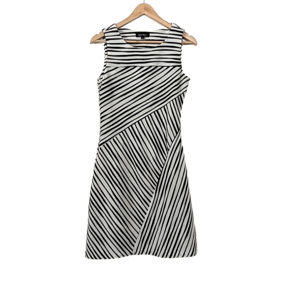 Ellen Tracy Black and White Striped
Sleeveless Midi Dress